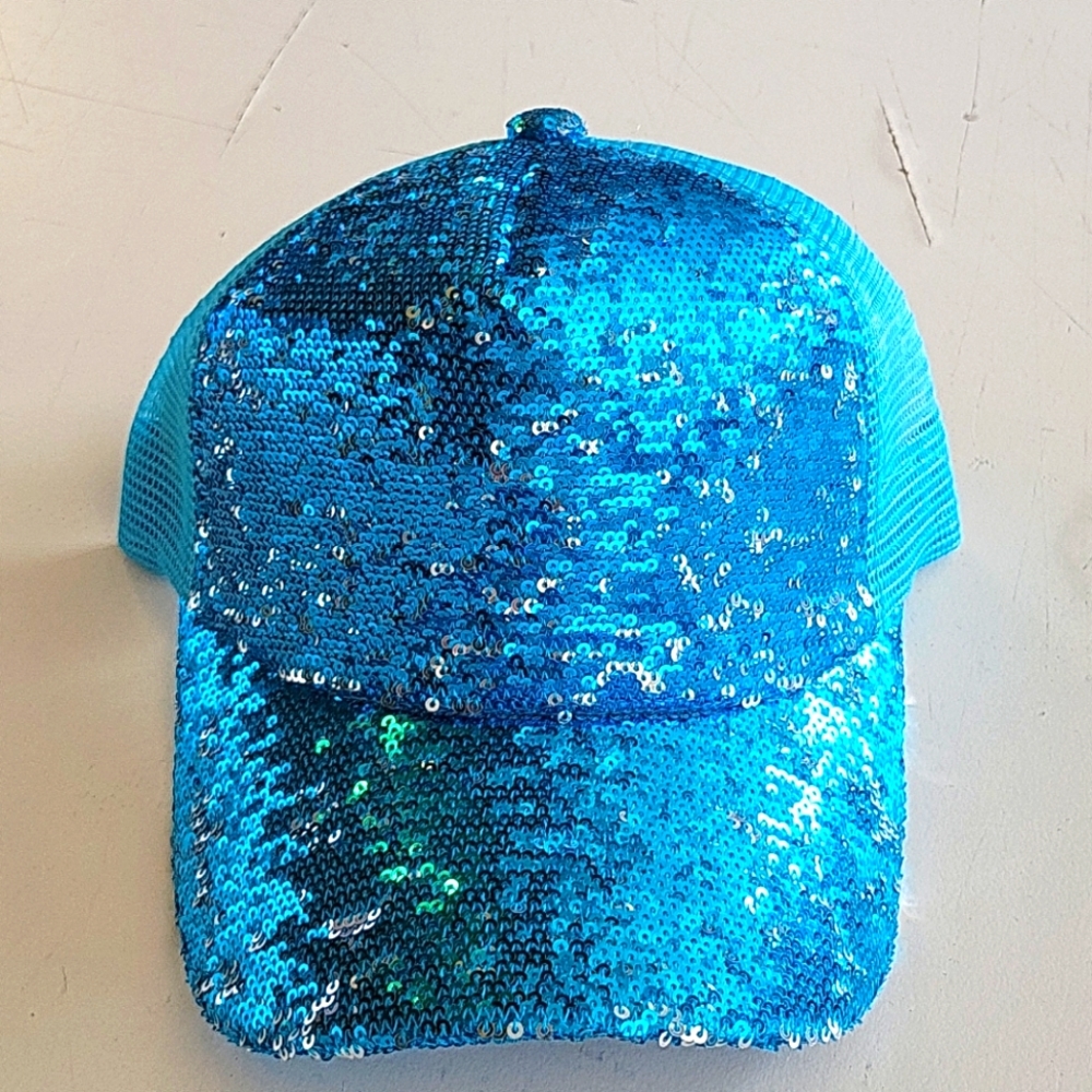 Sequin Teal Trucker Hat